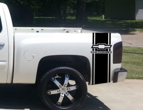 Custom Truck Chevrolet Bow Tie Bed Stripe Sticker Decal Set van 2 voor Chevy Pickup