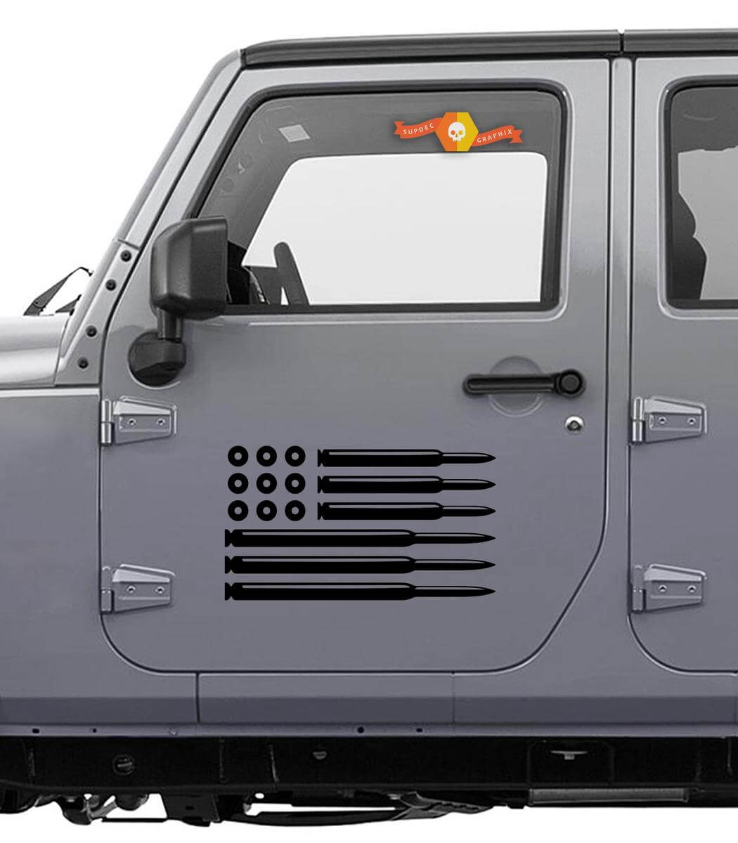 VS-vormige Amerikaanse vlag zij vinyl sticker set voor Jeep Wrangler