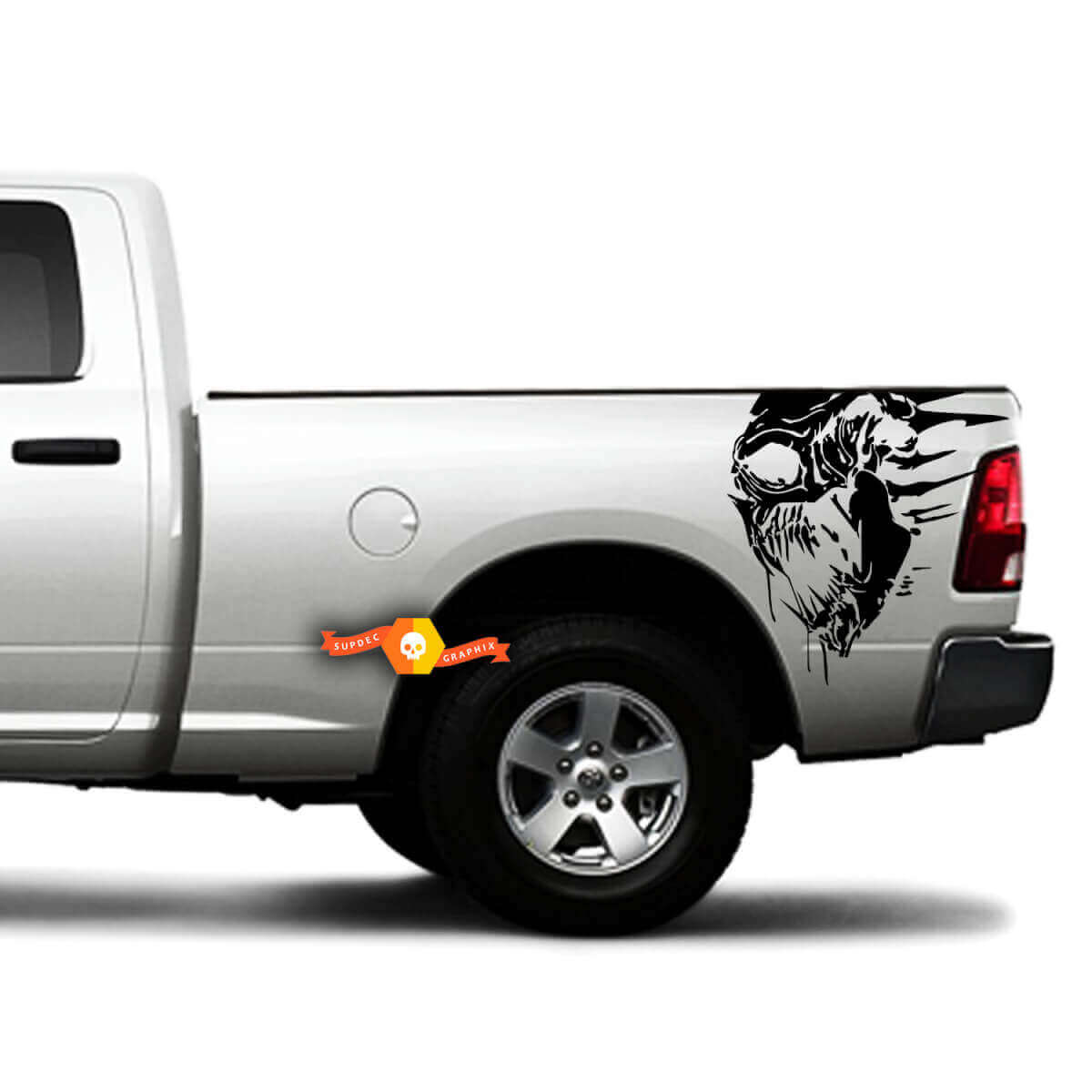 Grunge Skull Truck Achterzij Vinylsticker voor Dodge Ram 1500