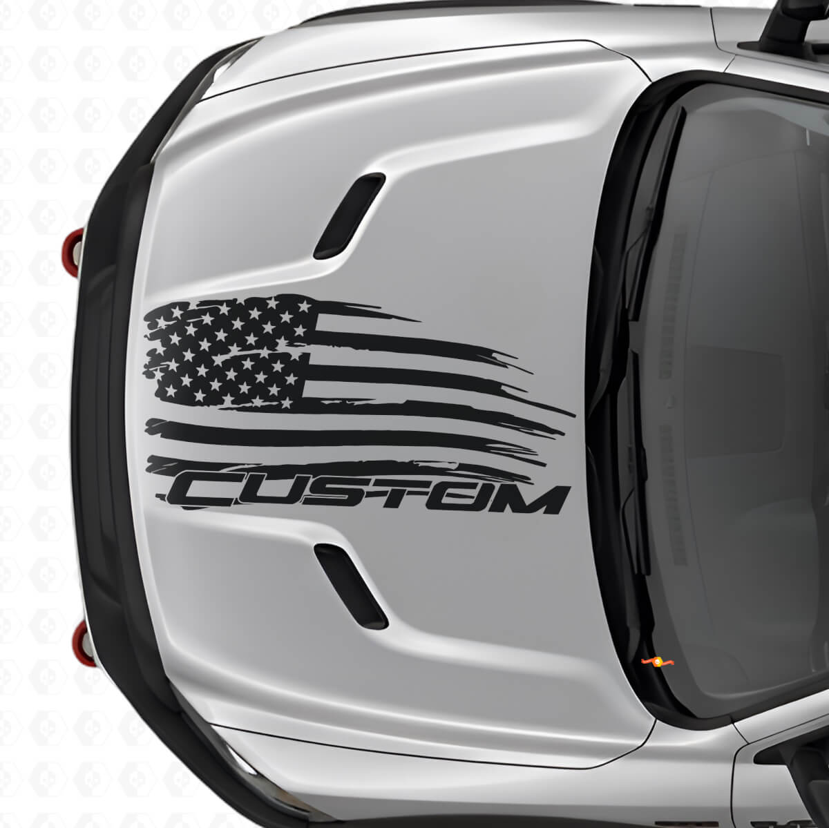 Verweerde Amerikaanse Vlag & Tekst Motordeksel Vinyl Sticker voor Dodge Ram