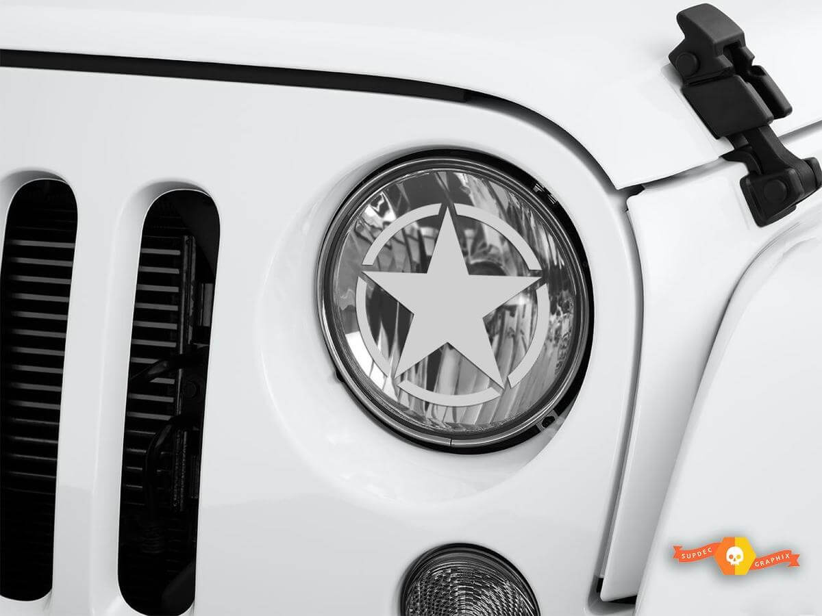Military Star koplamp geëtste glas vinyl decal set voor Jeep Wrangler