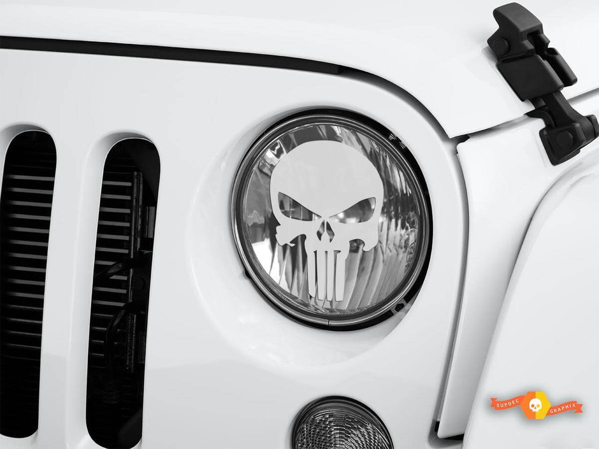 Punisher Skull koplampglas vinyl decal set voor Jeep Wrangler