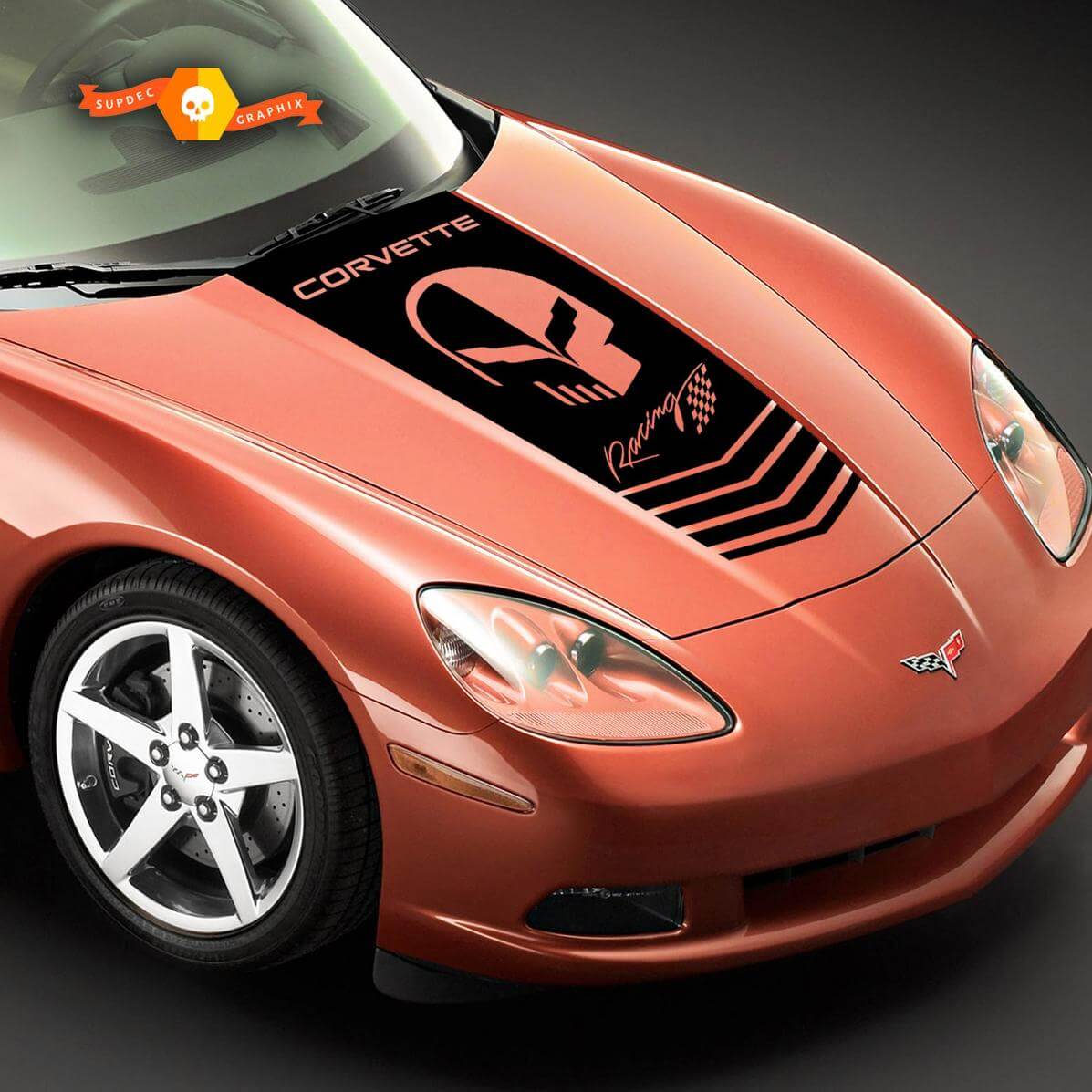 Corvette Racing Jake Skull Motorkap Vinyl Sticker voor Chevrolet Corvette C6
