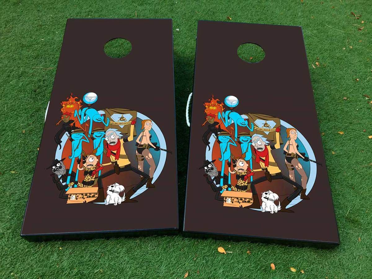 Rick and Morty Geïnspireerde Cornhole Bord Vinyl Wrap Decal Set