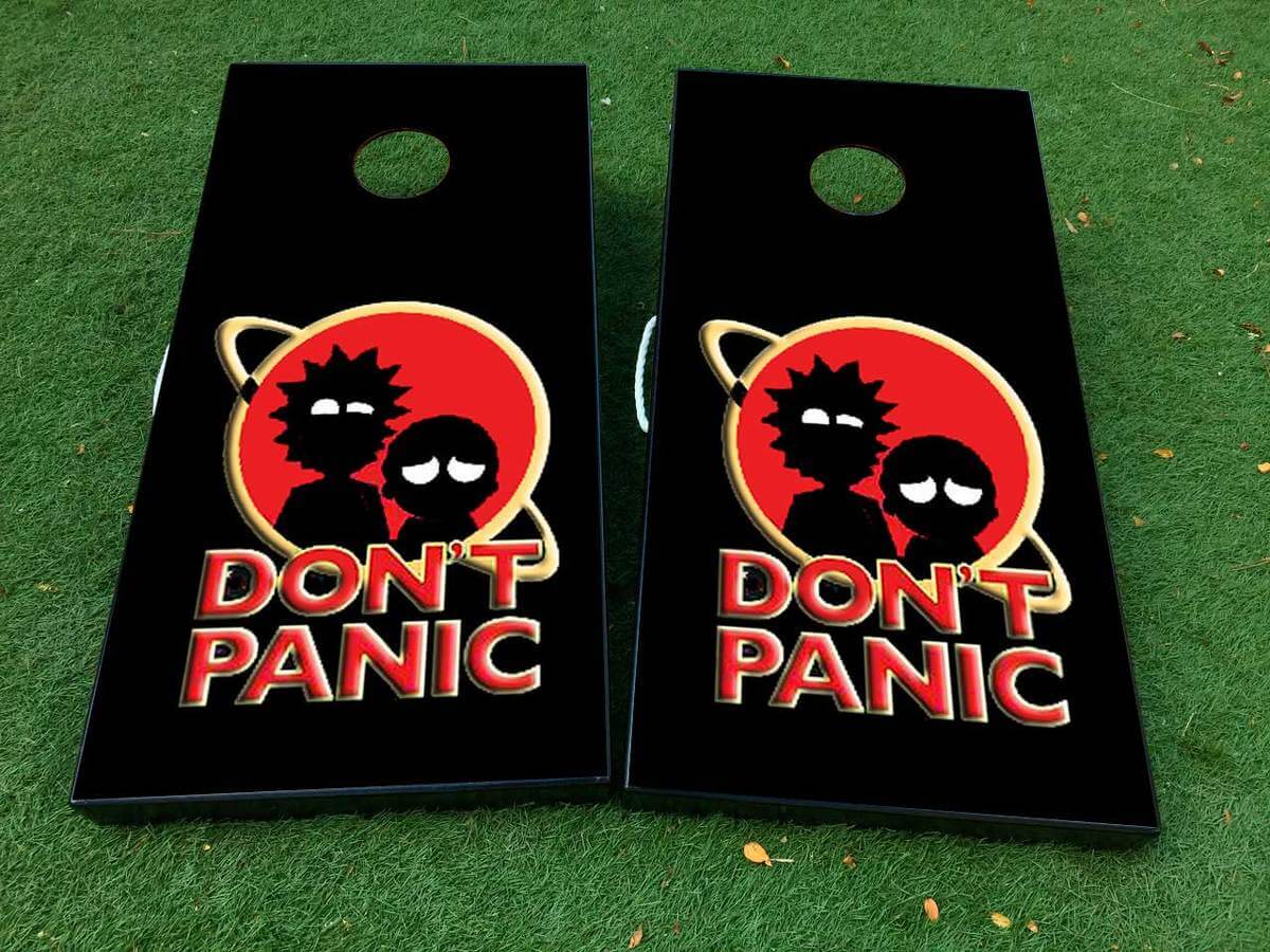 Niet Panikeren Rick and Morty Geïnspireerde Cornhole Board Vinyl Wrap Decal Set