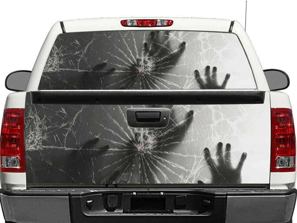 Handen Achter Gebroken Glas Achterruit of Achterklep Vinyl Sticker voor Pickup Truck SUV