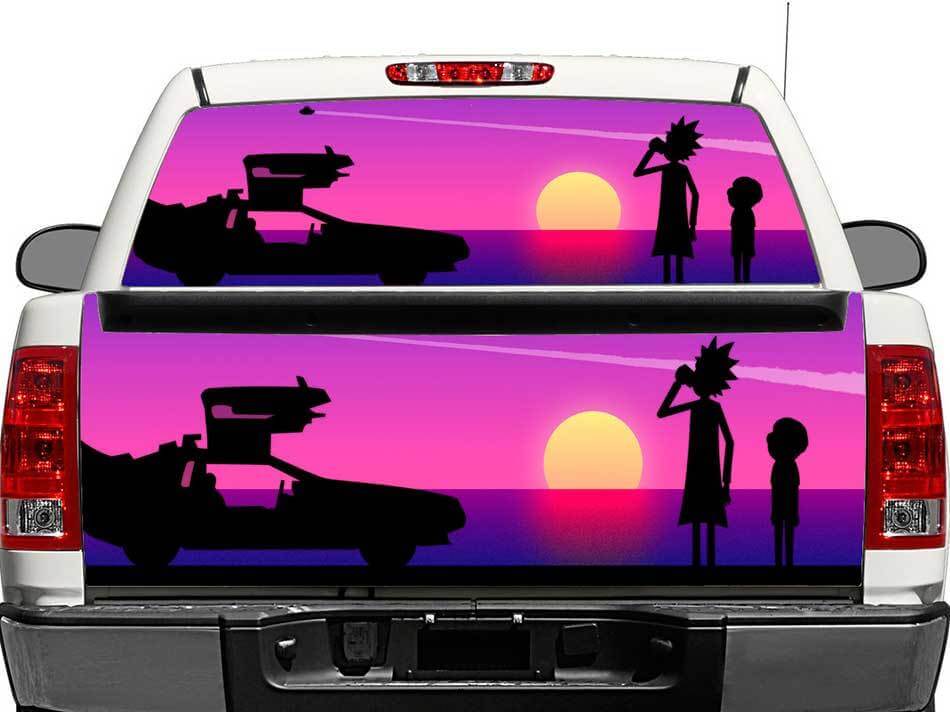 Rick and Morty silhouet achterruit- of achterklep vinyl sticker voor vrachtwagens