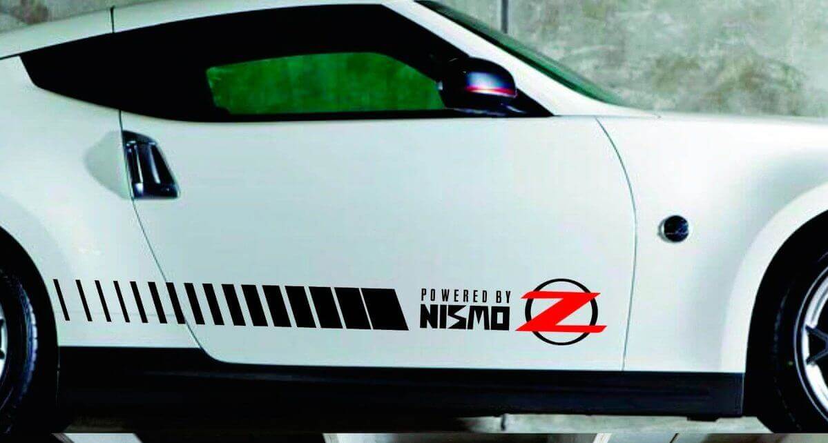 Aangedreven door Nismo Zijstrobo Strepen Vinyl Decal voor Nissan Z