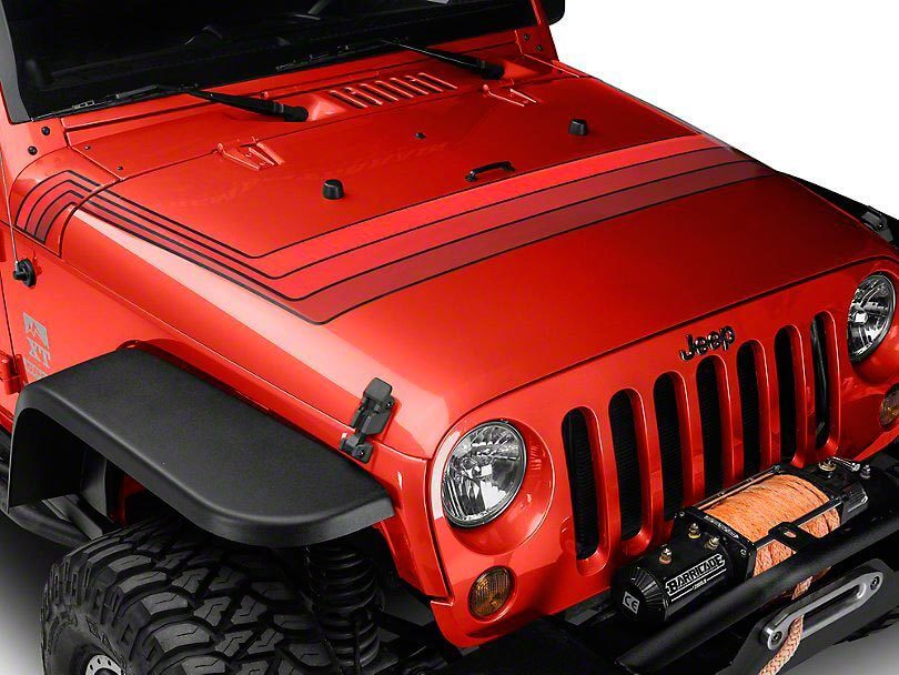 Vinylsticker met retro stijl motorkapstrepen voor Jeep Wrangler JK