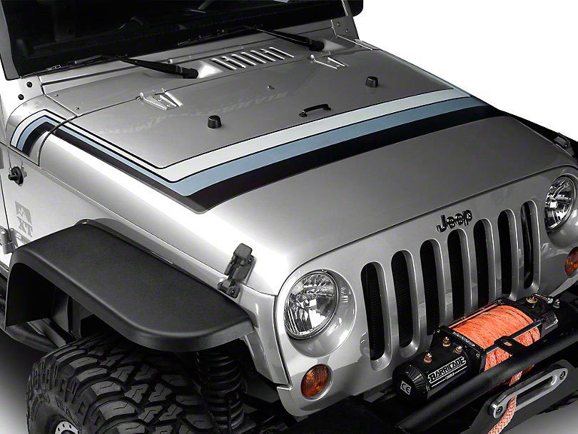 Kapstrepen in retrostijl - Zwart en grijs Past op Jeep Wrangler JK-modellen van 2007-2018