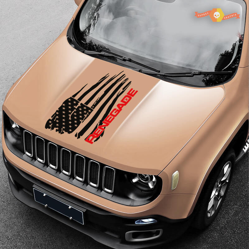 Amerikaanse Vlag Logo Motorkap Verweerd SUV Grafische Vinylsticker Decal voor Jeep Renegade