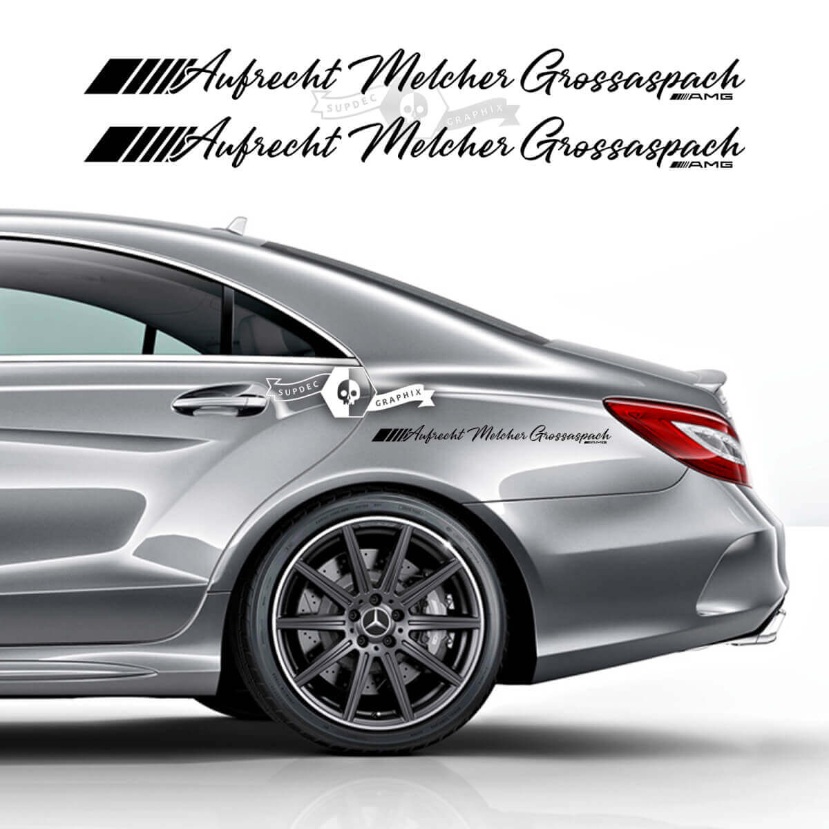 Paar belettering AMG Aufrecht Melcher Grossaspach zijkant Mercedes-Benz MB großaspach vinylsticker
