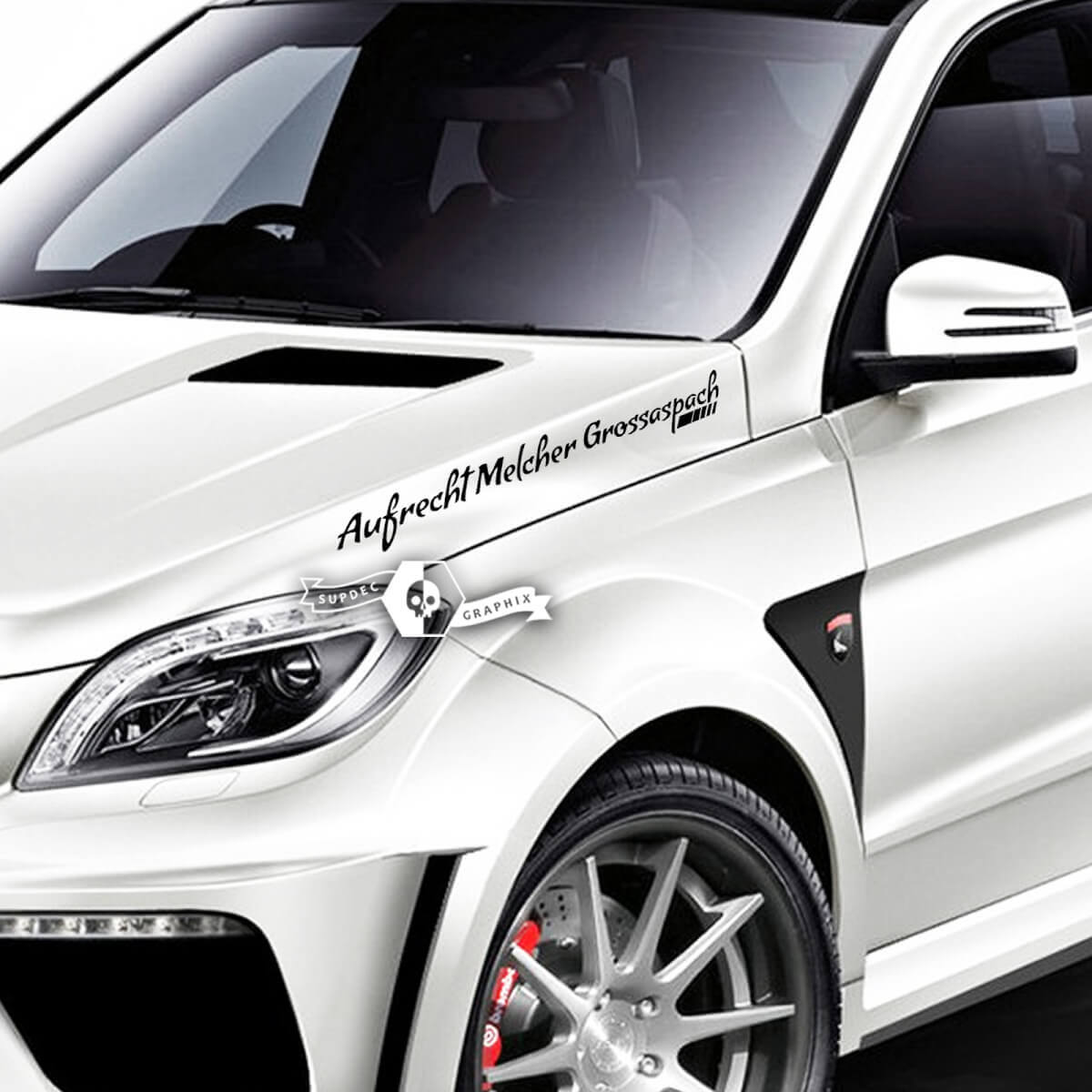 Paar belettering embleem Aufrecht Melcher Grossaspach vinyl sticker sticker voor AMG Mercedes-Benz
