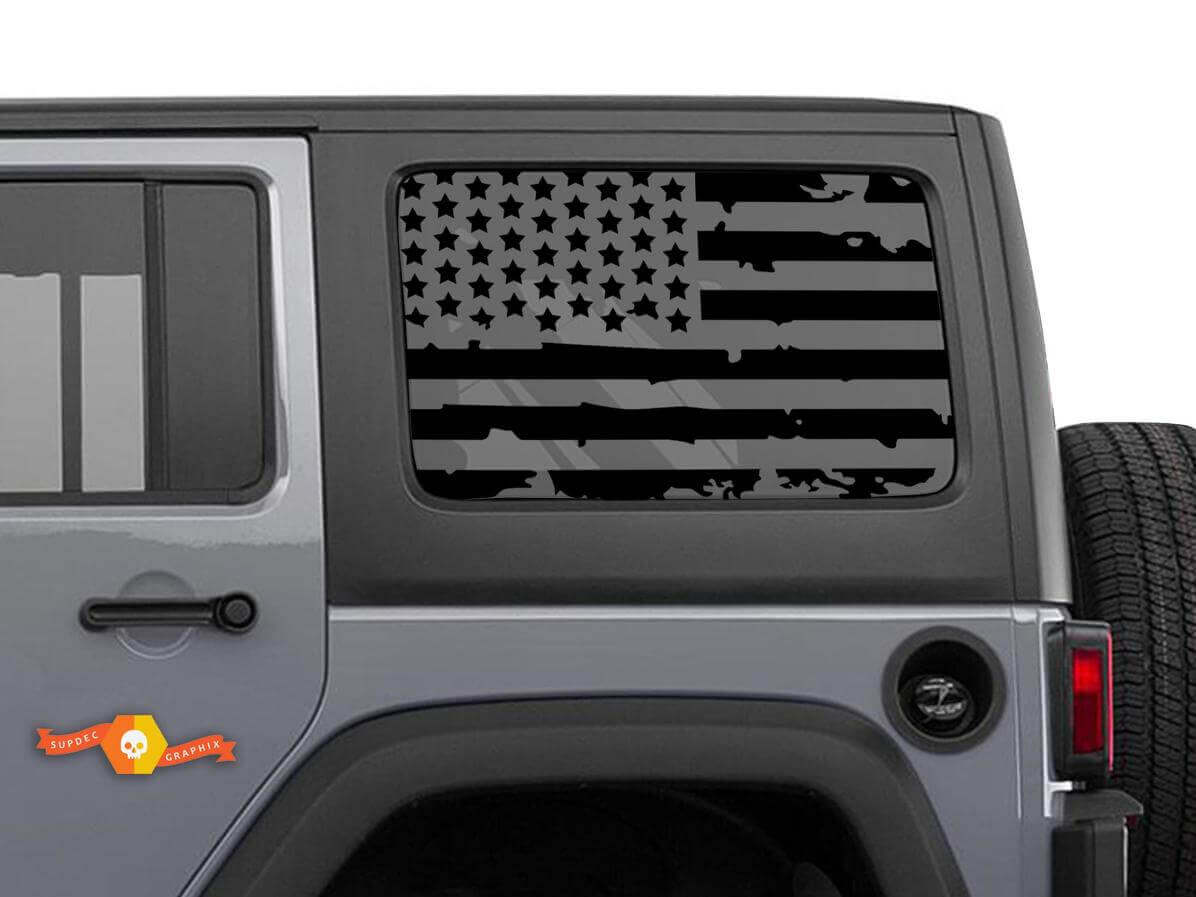 Versleten Amerikaanse Vlag Hardtop Raamsticker Set voor Jeep Wrangler JKU