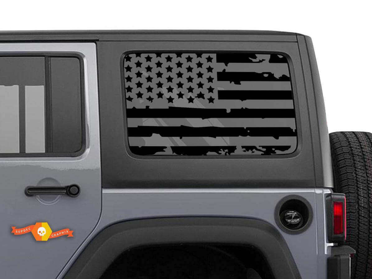 Versleten Amerikaanse Vlag Hardtop Raamsticker Set voor Jeep Wrangler JKU