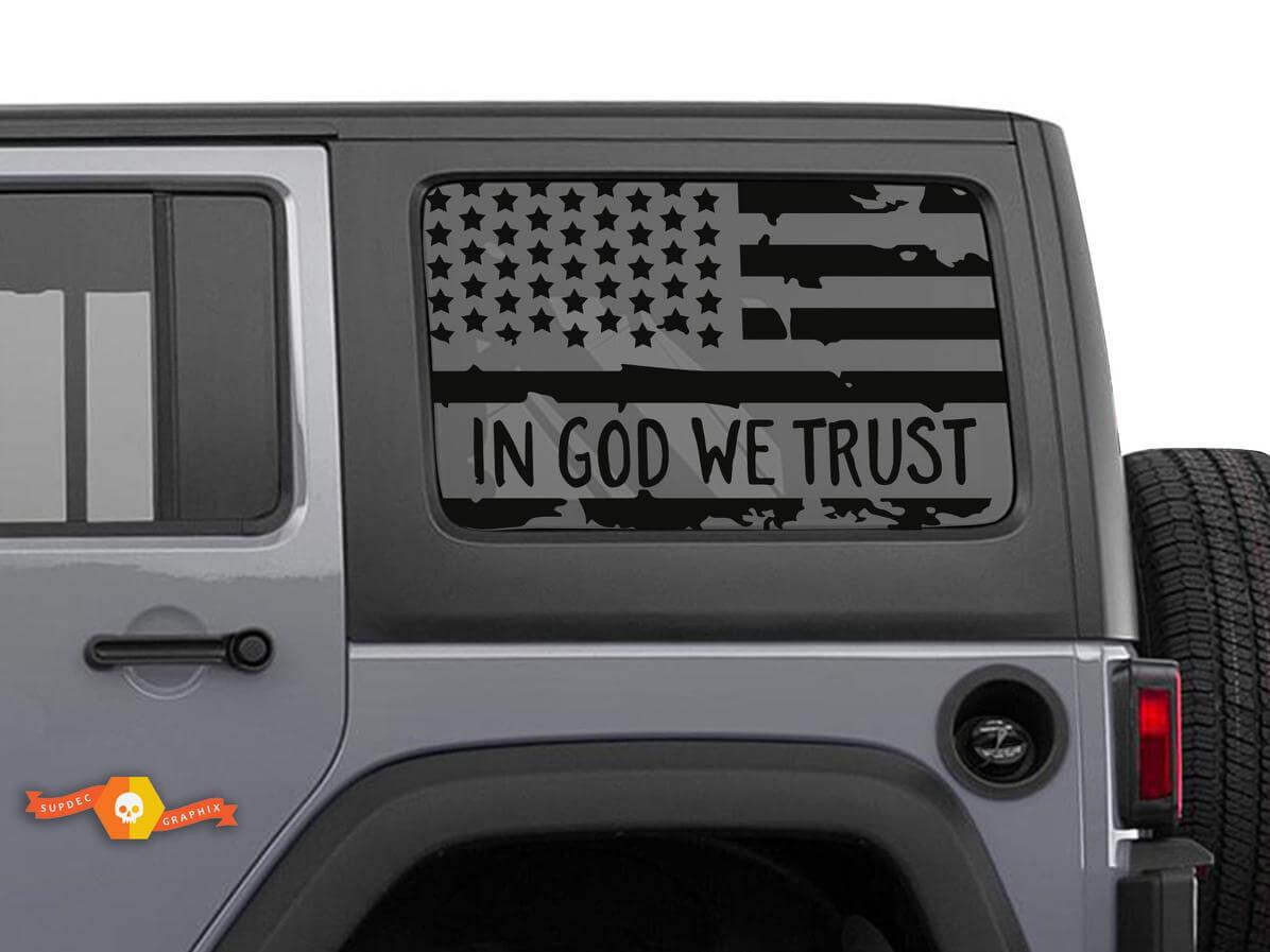 In God We Trust Amerikaanse Vlag Hardtop Raam Vinyl Decal voor Jeep Wrangler