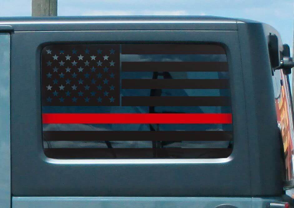 Dunne Rode Lijn Amerikaanse Vlag Hardtop Raamstickerset voor Jeep Wrangler JKU