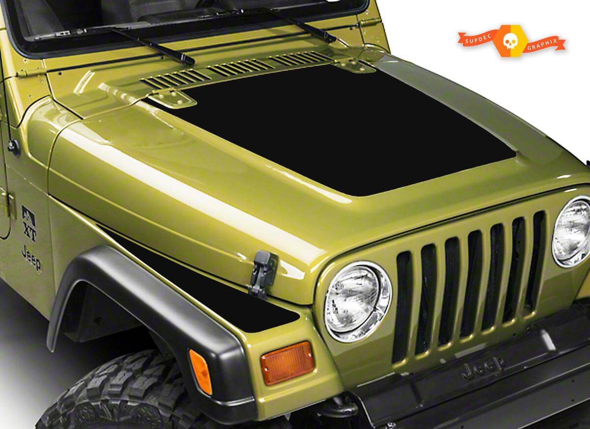 Blackoutstrepen motorkap- en spatbordvinylstickerset voor Jeep Wrangler 1997-2006