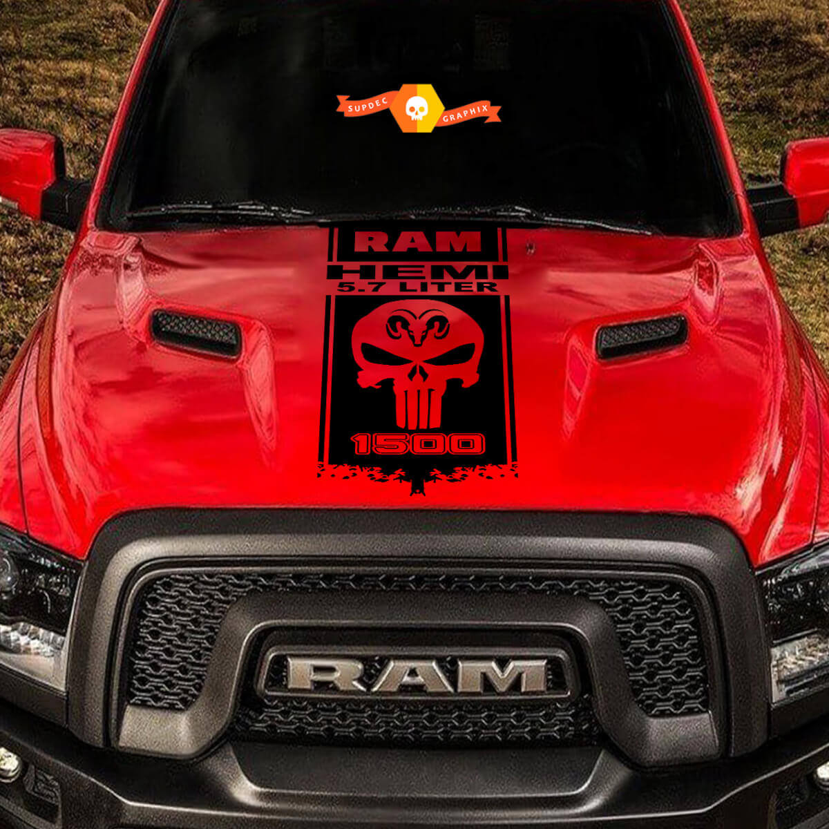 5.7L HEMI Stijl Punisher Skull Motorkap Vinyl Sticker voor Dodge Ram 1500-3500