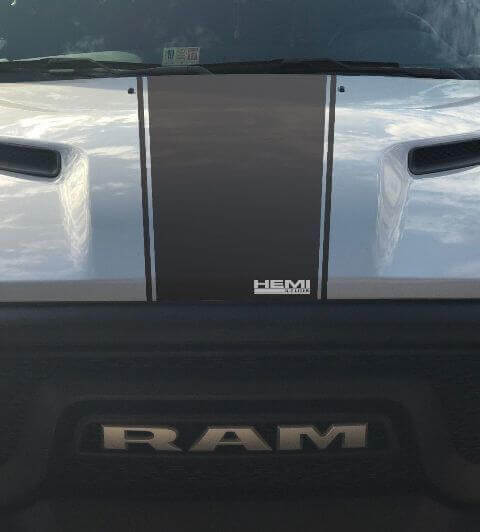 Rebel 5.7L Motorkap Racing Stripe Vinyl Decal Sticker 3 voor Dodge Ram (Fabrieksstijl)