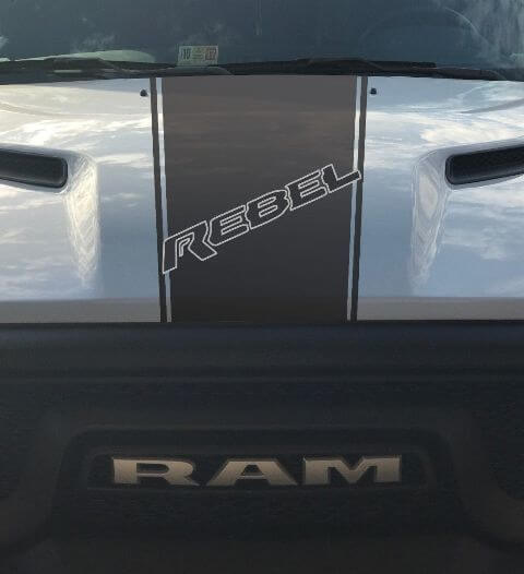 Rebel 5.7L Motorkap Racing Stripe Vinyl Decal Sticker 2 voor Dodge Ram (Fabrieksstijl)