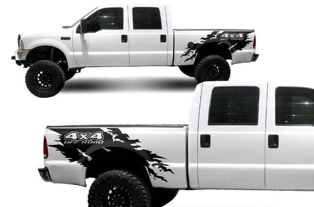 Musclecar F-250 (1999-2006) Aangepaste vinyl sticker sticker wrap kit - 4x4 gescheurd
