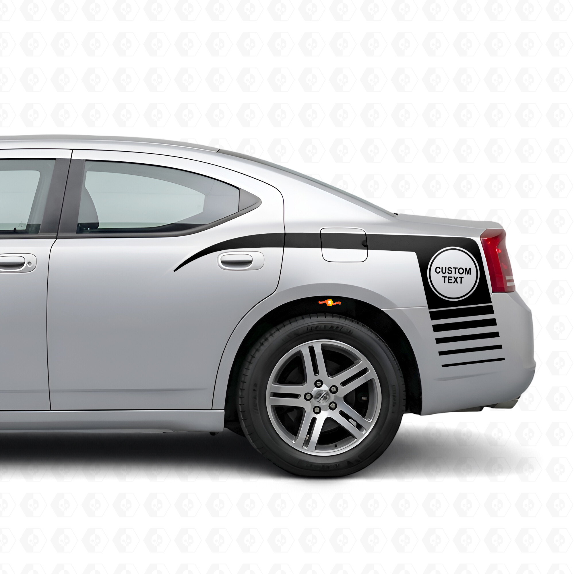 Aangepaste Tekst in Cirkel & Strobe Strepen Zij Vinyl Decal Sticker voor Dodge Charger 2006-2010