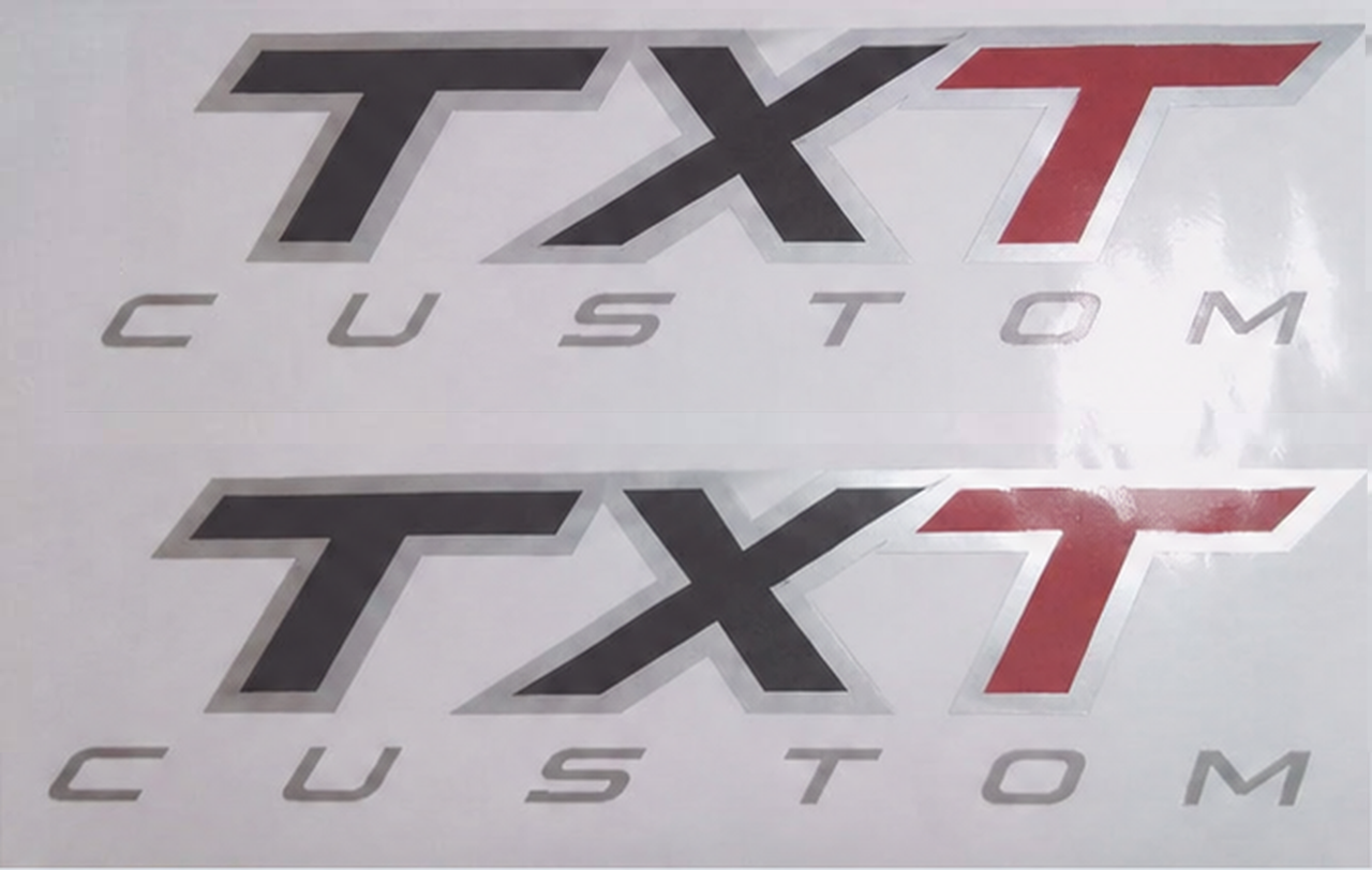 Txt Custom Rode Grijze Omrande Letters Zijkant Vinyl Decal Paar STX Sportstijl voor Truck - Zwart Mat Grijs