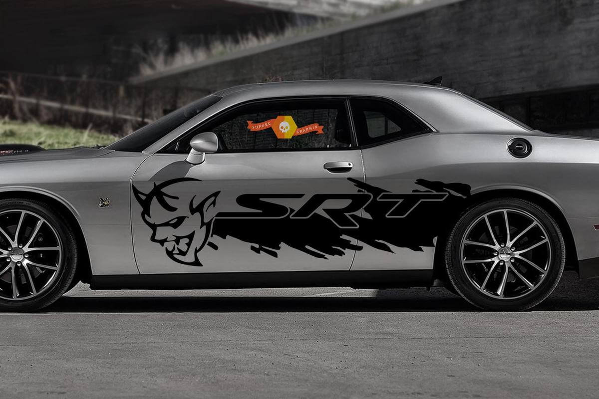 Demon-Stijl Zijspat Grunge Vinyl Decal Set voor Dodge Challenger