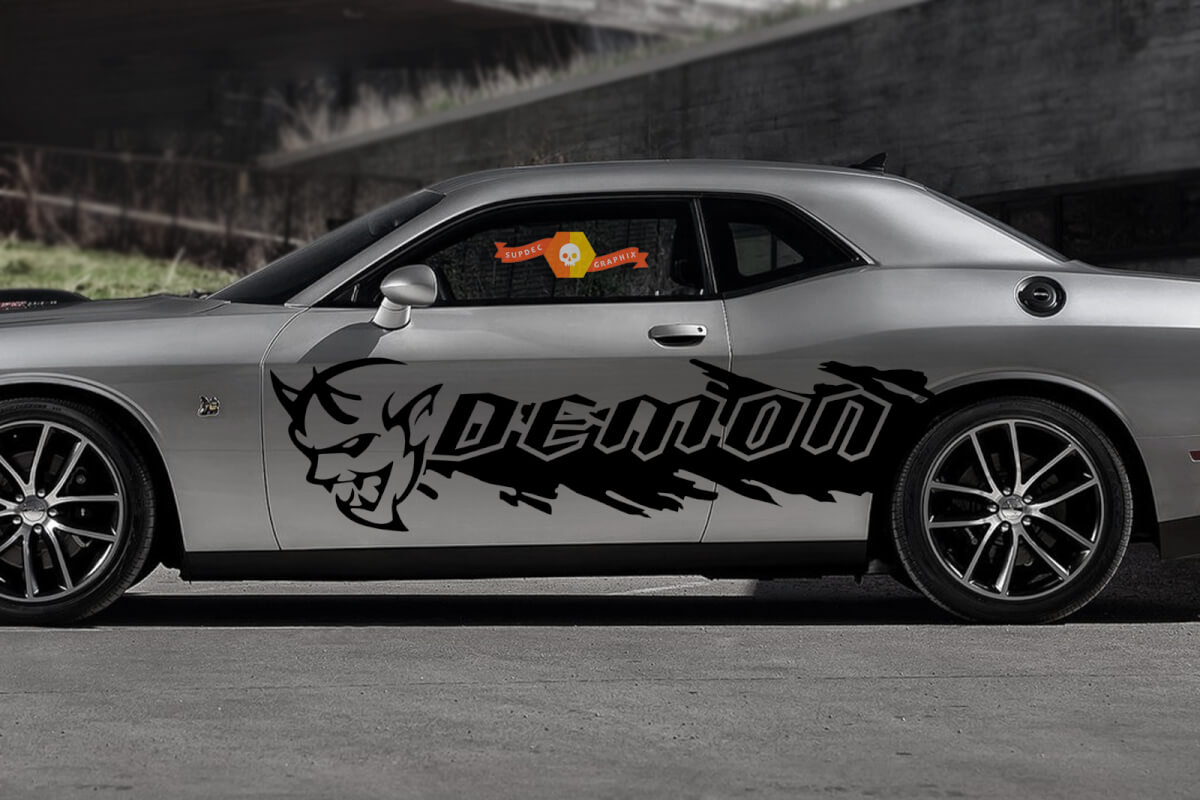 Dodge Demon Challenger SRT Side Splash Logo auto Mopar Vinyl Grunge Sticker sticker afbeelding
