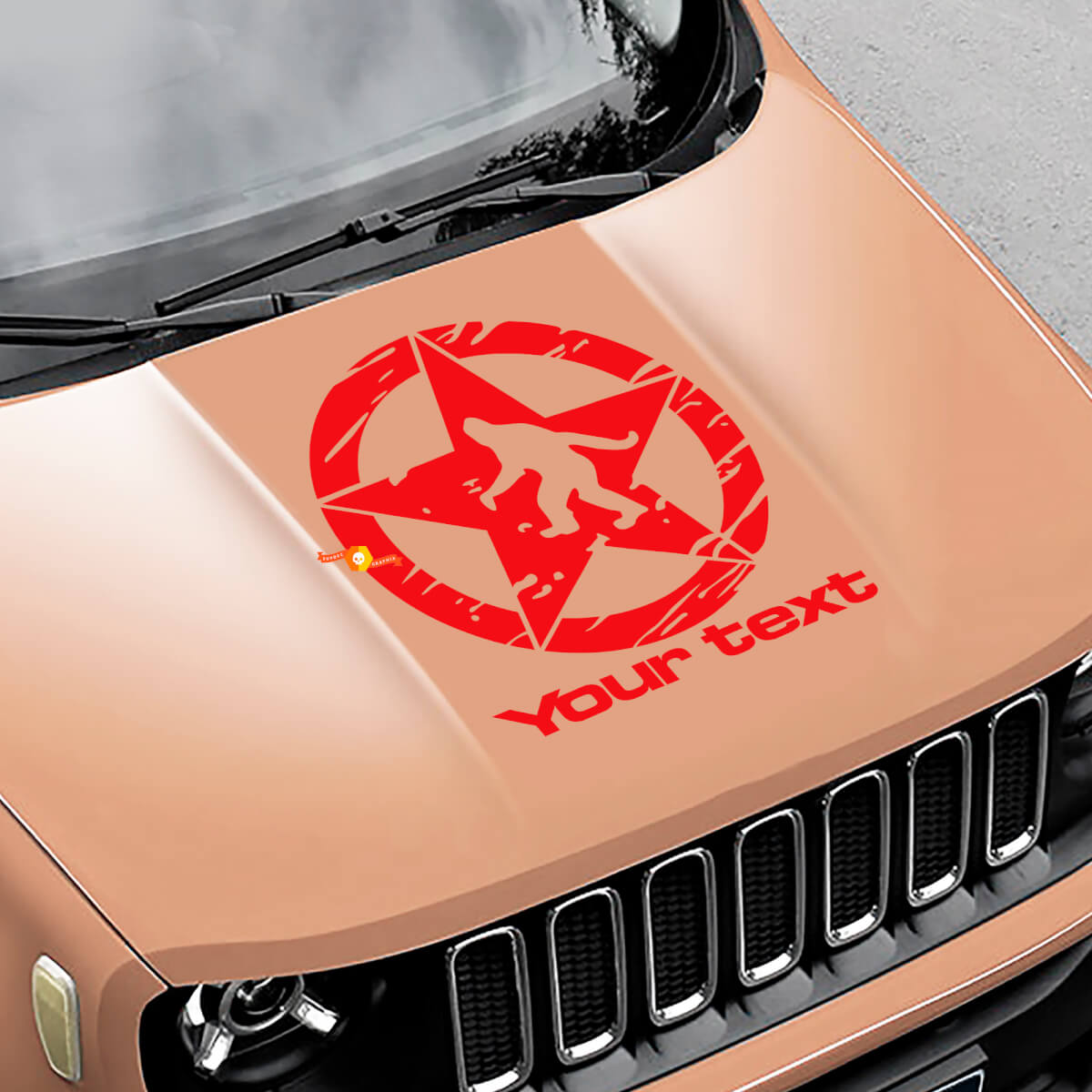 Yeti Sasquatch Army Star Versleten Kras Op De Motorkap Vinyl Decal Sticker voor Jeep Renegade