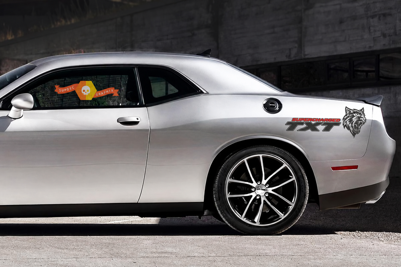 TXT Supercharged Cat Head Pair Achterspatbord Vinylsticker voor Dodge Challenger SRT, Hellcat