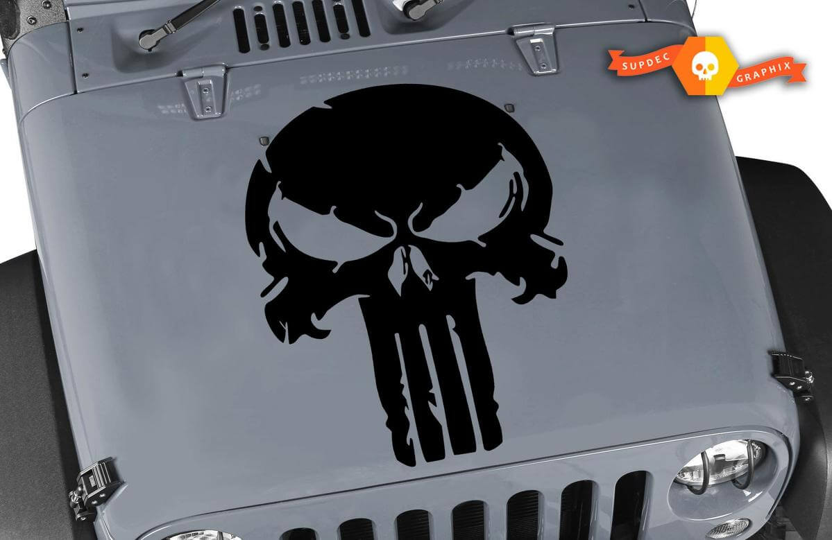 Verontruste Punisher schedel vinyl sticker sticker Jeep Hood Ford Chevy Dodge
