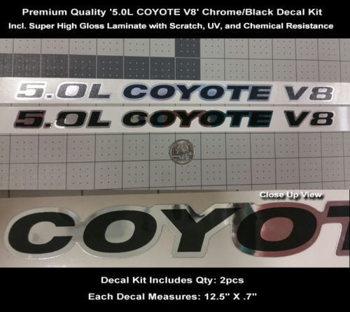 5.0L Coyote V8 Chrome Capotscoop Vinyl Decal Kit voor Musclecar Musclecarmodel
