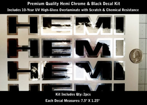Hemi Truck Hood Scoop Fender Sticker Decal Kit 2 stuks Chroom & Zwart 7,5
