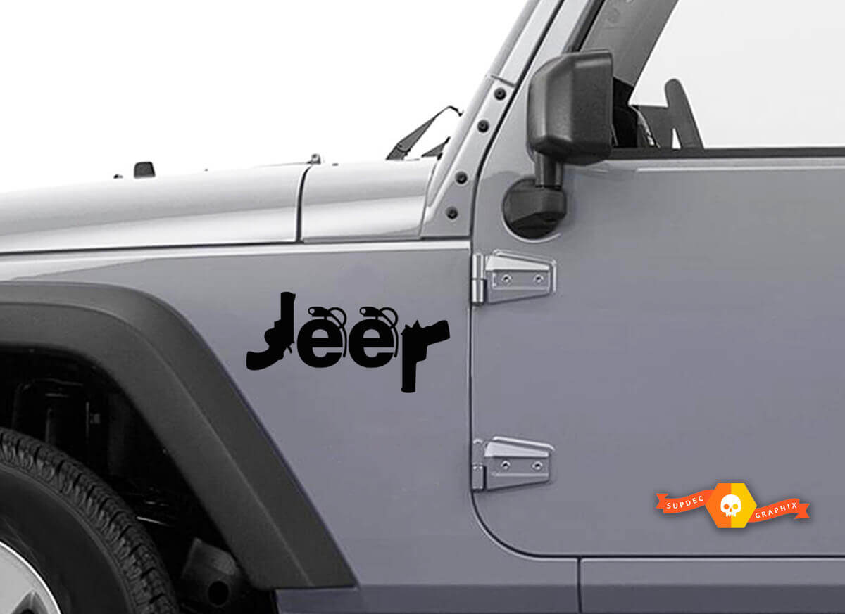 Guns & Grenades Stijl Jeep Logo Vinyl Sticker Set voor Jeep Auto's