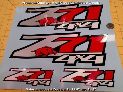 Z71 Stickers Decals SET VAN 4 Arkansas Razorbacks Premium Kwaliteit Hoogglans Afwerking, NICE
