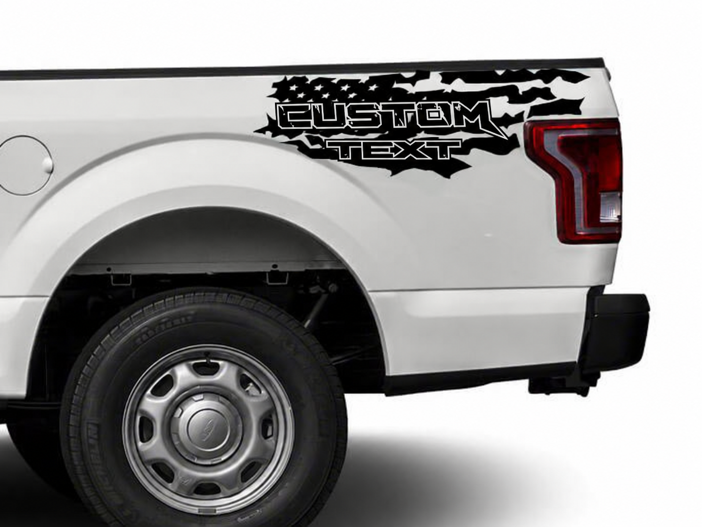 CUSTOM TEXT Distressed USA Flag Bed Stripe Pair Laadbakzijde Vinylsticker voor Ford F-150 Raptor
