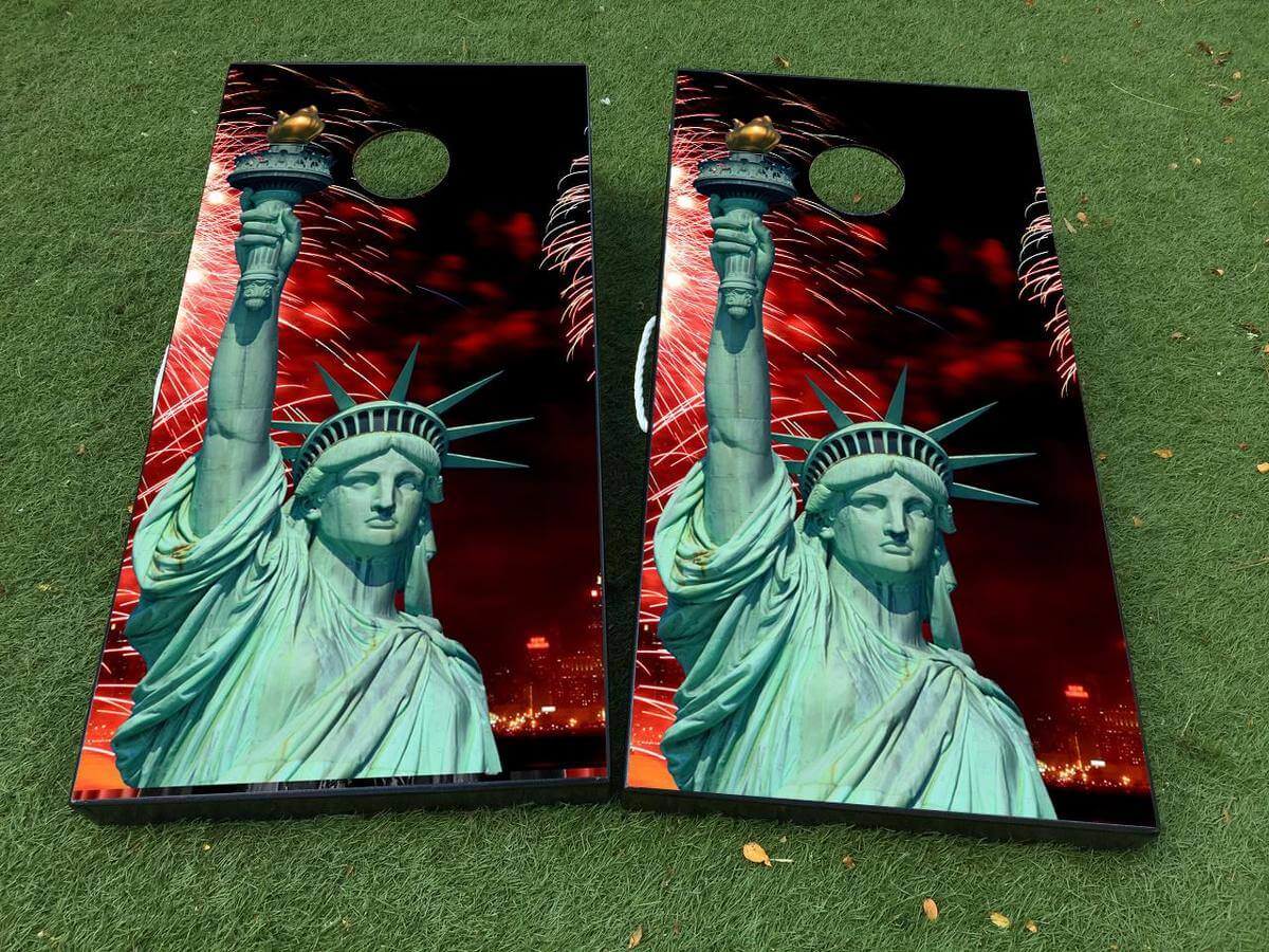 Statue of Liberty Cornhole Bord Vinyl Wrap Decal Set