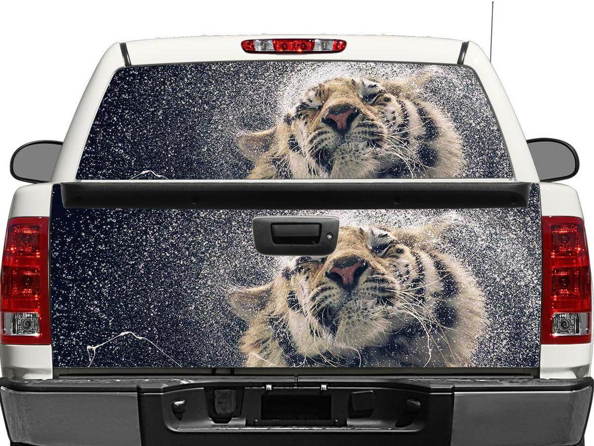 Tiger en Splash Water achterruit- of achterklep vinylsticker voor trucks