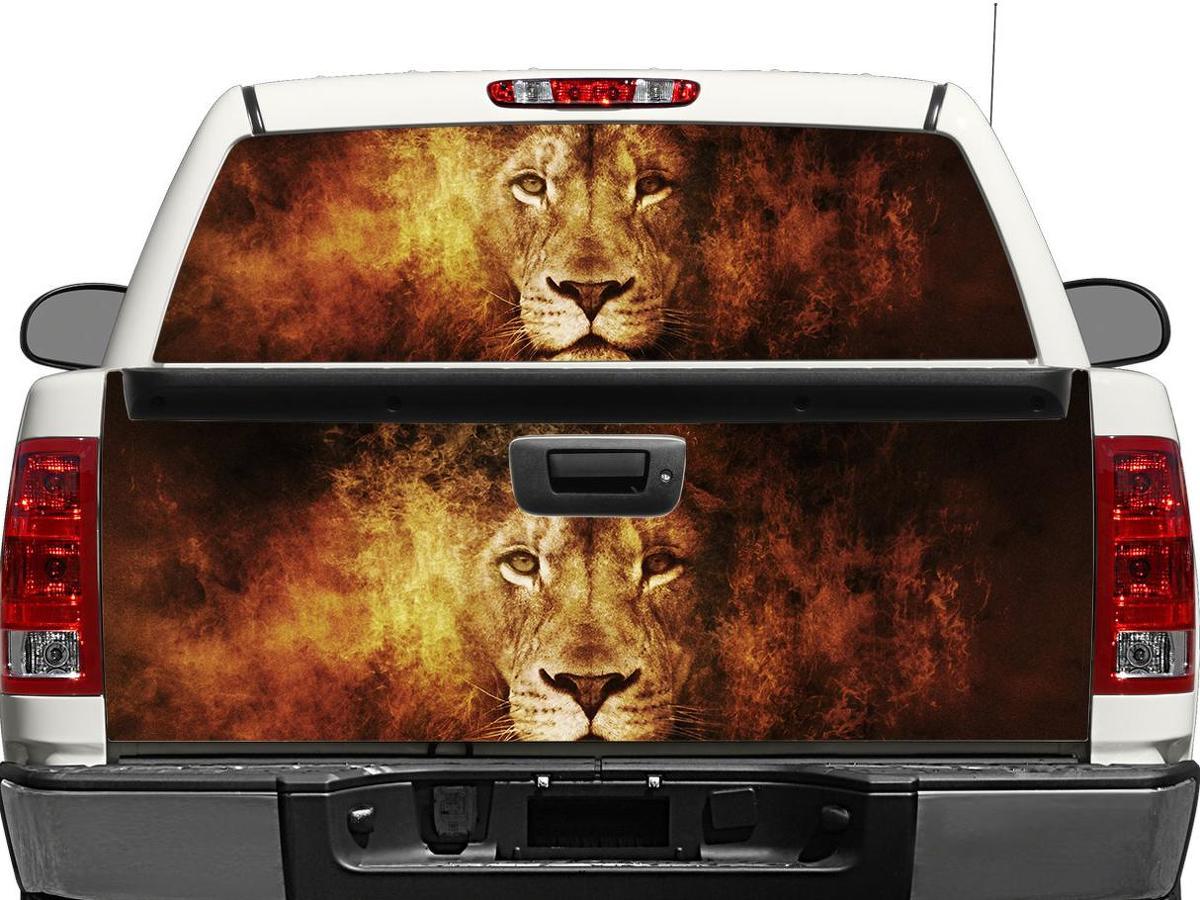 leeuw in vlam achterruit of achterklep sticker sticker pick-up SUV-auto