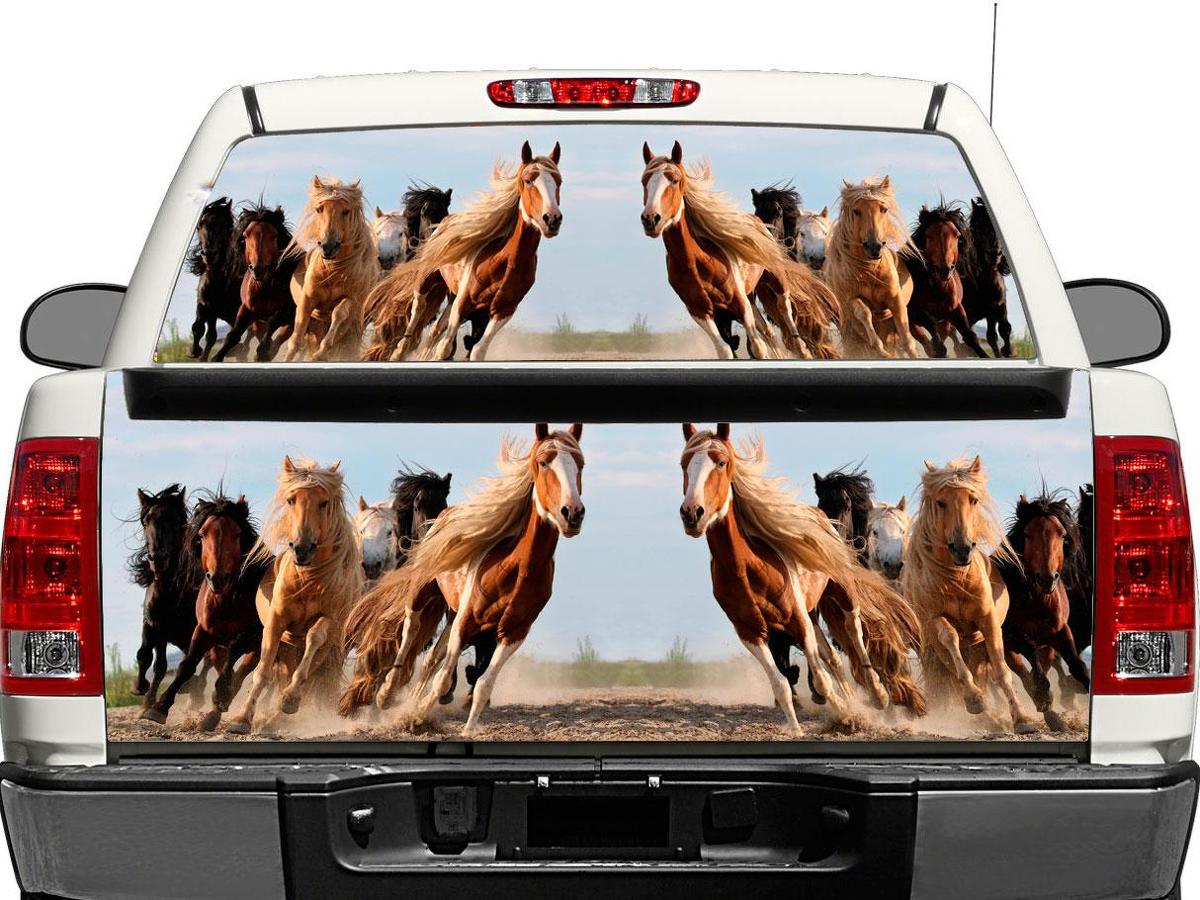 Paarden Running Wildlife Natuur Achterruit OF achterklep Decal Sticker Pick-up Truck SUV Auto