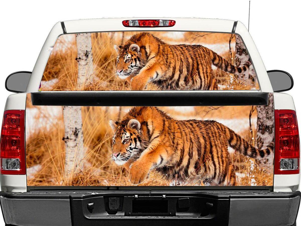 Tiger Wildlife achterruit- of achterkleplabel van vinyl voor pick-uptrucks en SUV's