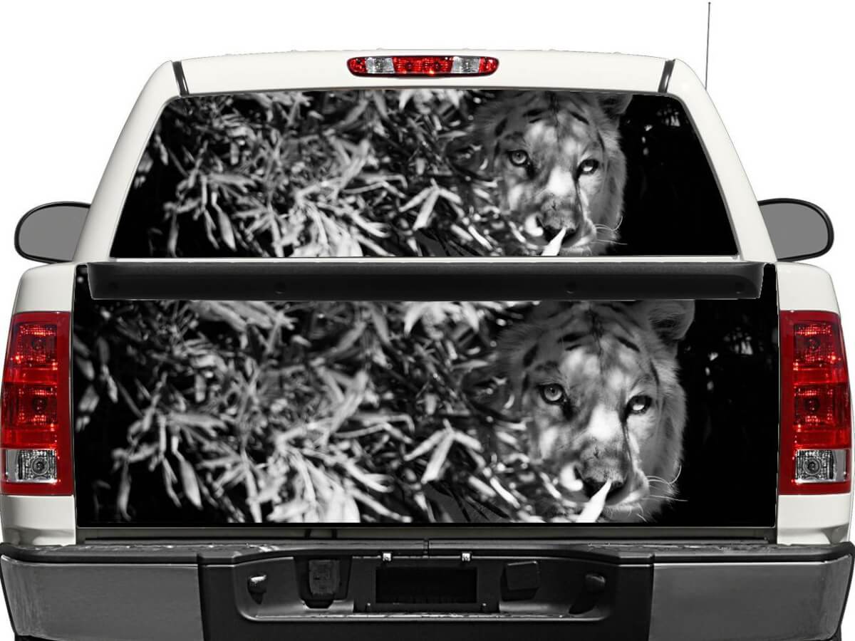 B&W Tiger achterruitsticker, achterklepsticker voor pick-up truck SUV auto
