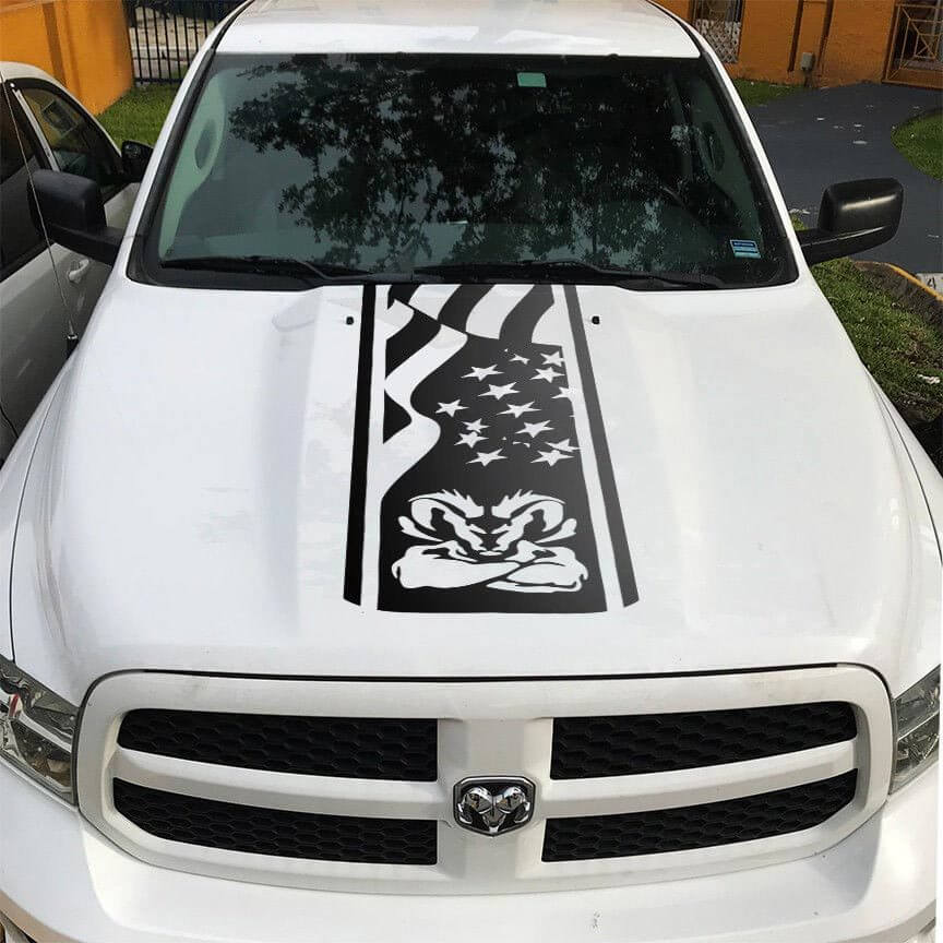 USA-vlag Hemi-stijl motorkapstreep vinylsticker voor Dodge Ram 1500-3500