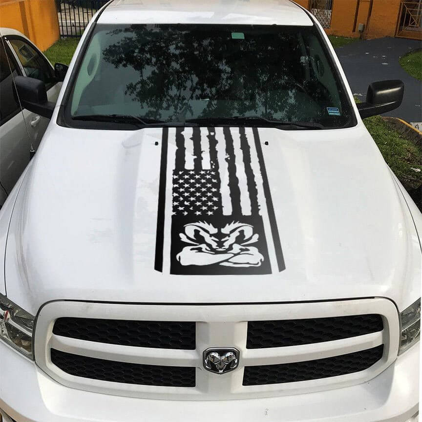 Amerikaanse Vlag Motorkap Vinyl Decal voor Dodge Ram 1500-3500 Rebel