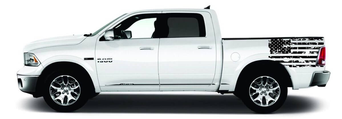 Versleten Amerikaanse Vlag Zijwand Vinyl Decal Set voor Dodge Ram 1500-3500