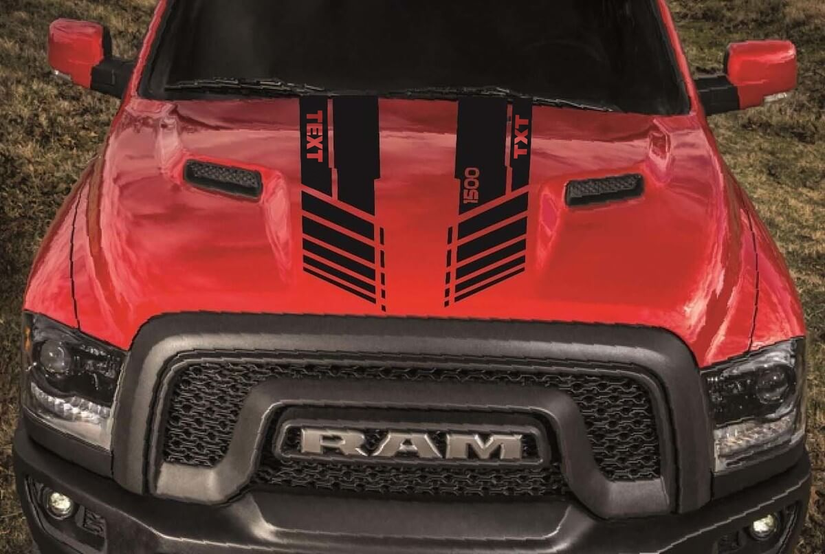 DODGE RAM 1500 HOOD dubbele strepen vinyl sticker stickers op maat hemi