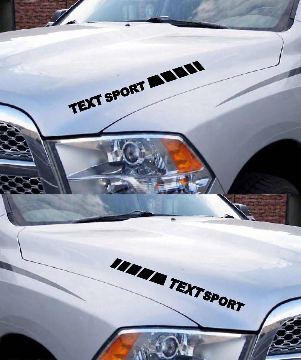 Custom Text Sport Motorkap Vinyl Stickers Decals Racestrepen geschikt voor Dodge Ram 1500 2500 Rebel