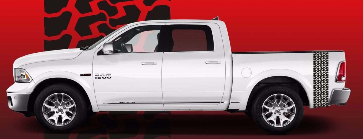 Dodge Ram 2016 HEMI MOPAR SPORT GROTE HOORN Bandenprofiel Truck Bed Sticker stickerset
